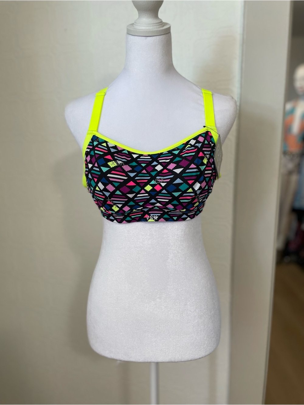 Victoria's Secret Neon Trim Geometric Sports Bra - Black/Multi